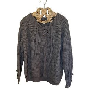 It's Our Time Grey V-Neck Lace Up Sweater Size Medium